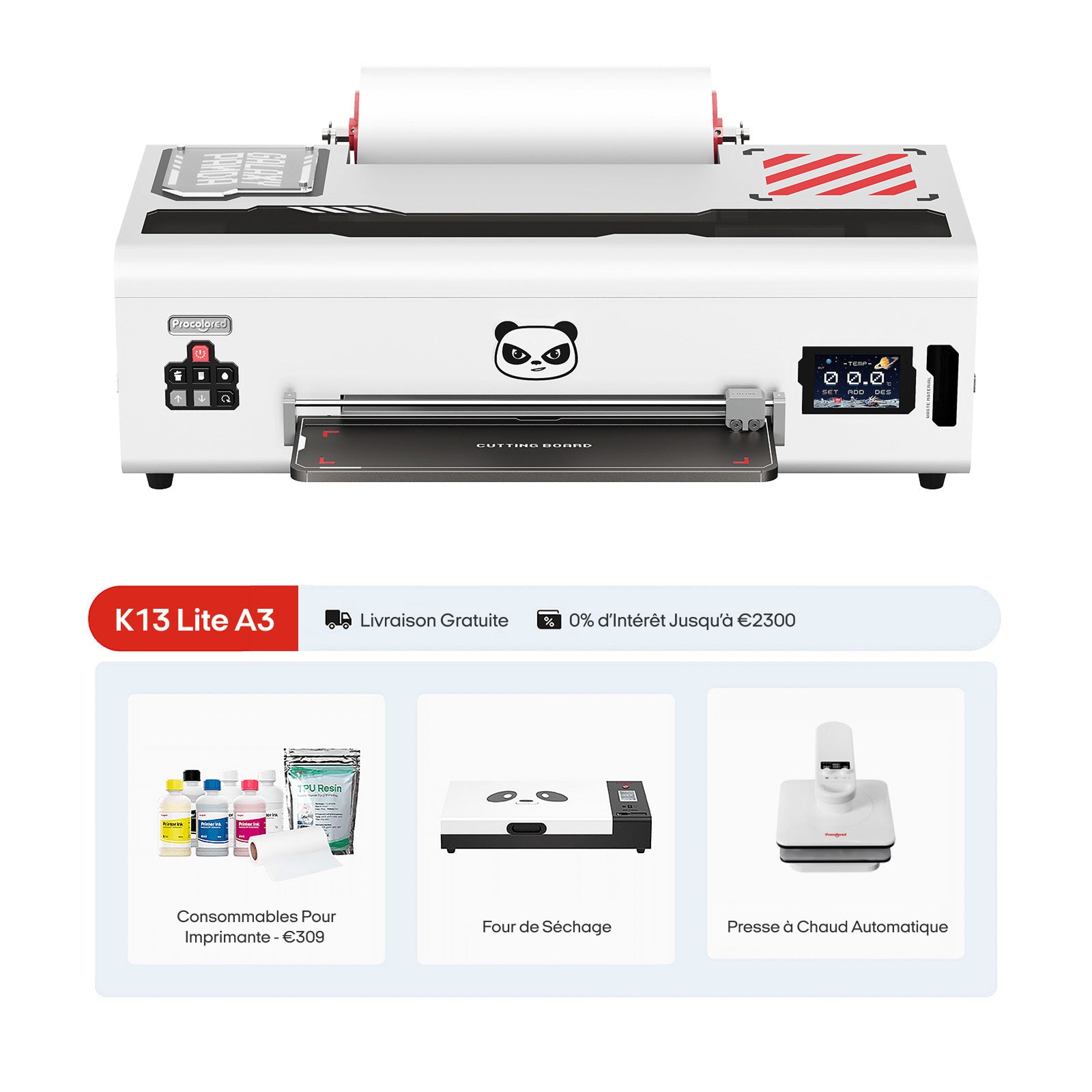 Imprimante DTF K13 Lite 13" A3 & Ensemble complet - Blanche